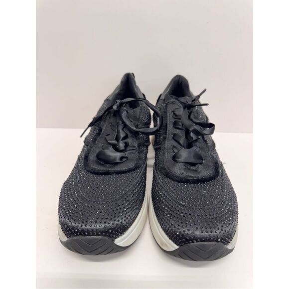 Kenneth Cole Sneakers Womens Size 7.5 Black Rhinestone Ribbon Ties - Picture 4 of 9